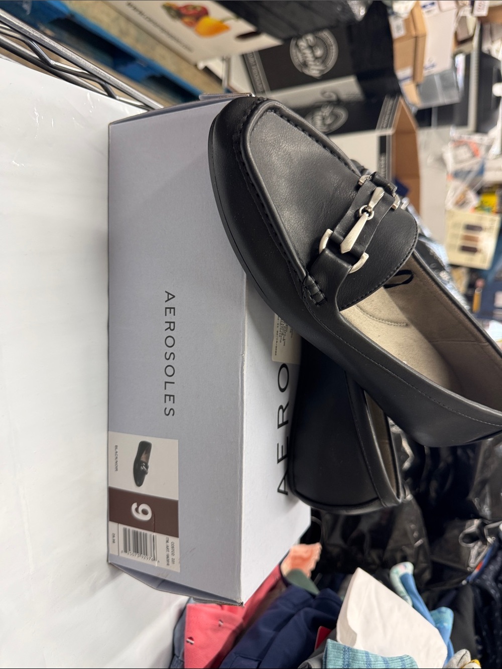 AEROSOLES Black Leather Bit-Detail Loafers